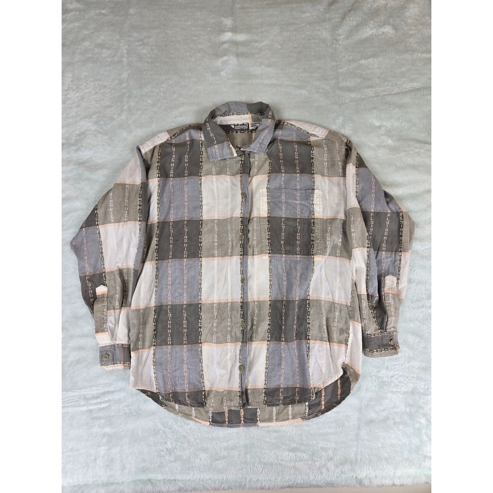 Vintage‎ Details Plaid Button Down Shirt Size S Gray White Pink Long Sleeve Top